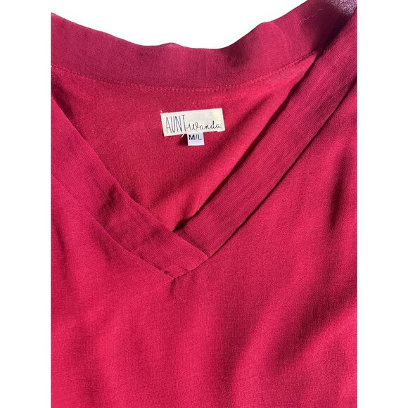 Aunt wanda m/l womens red v neck flowly short sleeve top T682 - Picture 2 of 3